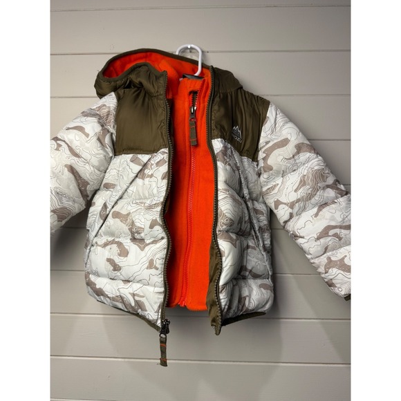 Snozu Kids Puffer Jacket Camo Print Orange Fleece Lined Hooded Winter 2T - Picture 4 of 8